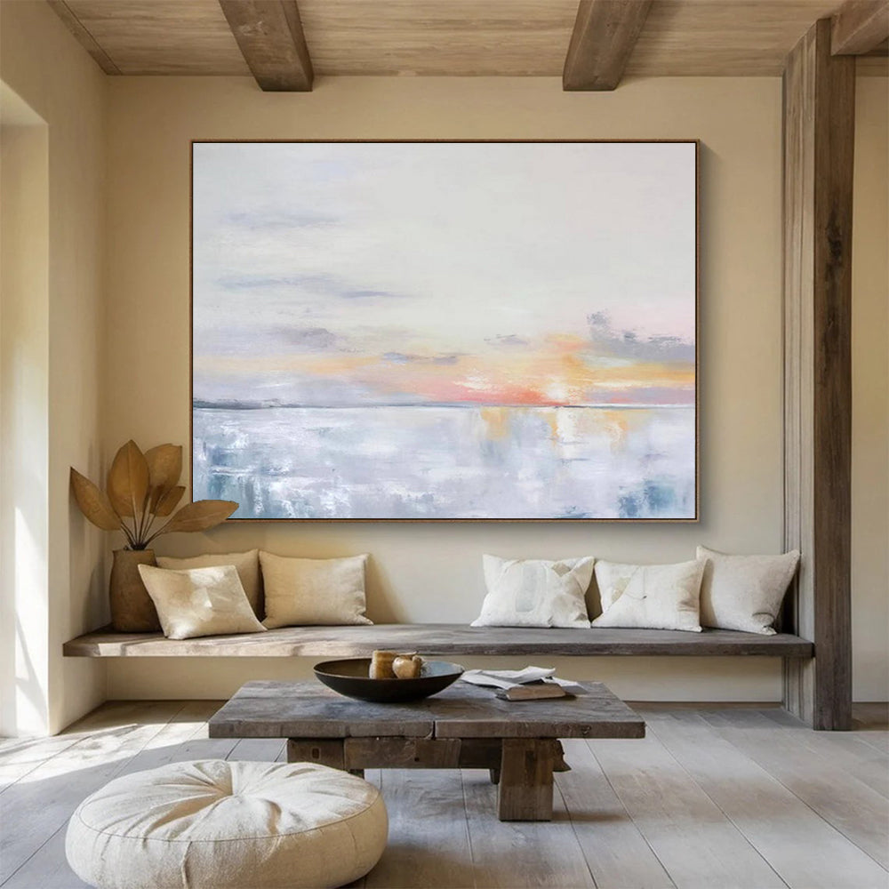 “Soft Sunset Horizons” - Minimalist Landscape Painting On Canvas DKS420
