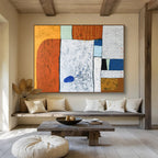 “Textured Color Blocks in Orange, Green, Blue” Mixed Media Abstract Painting On Canvas PT1807