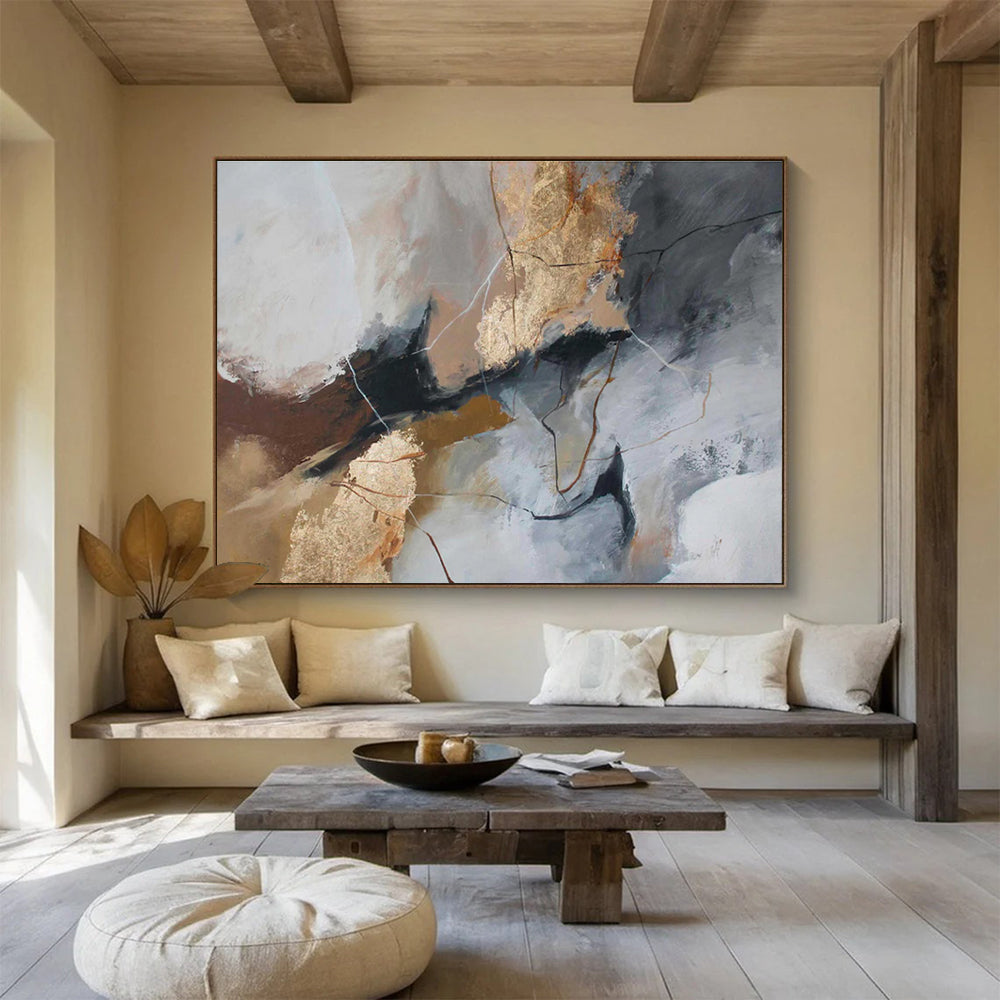 “Gray And Gold Abstract” - Luxe Abstract Painting On Canvas DKS518