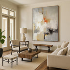 Beige, Gray, Orange & Black Abstract "Sunset Haze" Painting On Canvas PS0870
