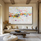“Colorful Confetti Burst in Pinks, Blues & Yellows” - Abstract Impasto Painting On Canvas PT044
