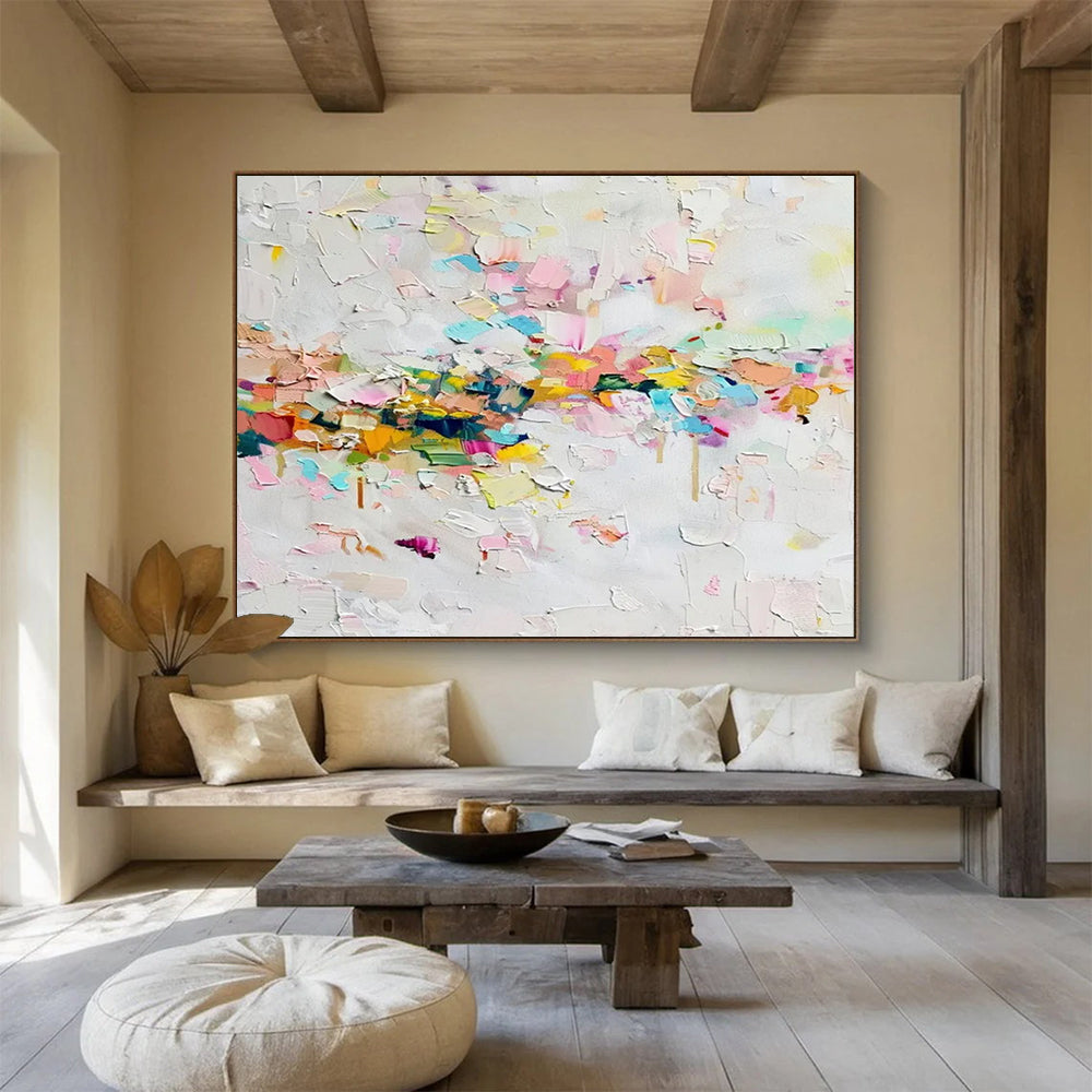 “Colorful Confetti Burst in Pinks, Blues & Yellows” - Abstract Impasto Painting On Canvas PT044