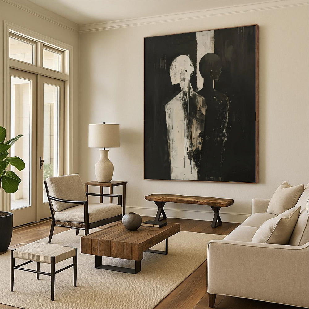 “Black & White Figures” - Abstract Expressionist Painting On Canvas PT2171