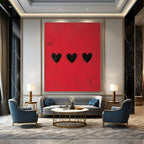 Red and Black Hearts, "Love Marks" – Minimalist Abstract Painting On Canvas PS0950