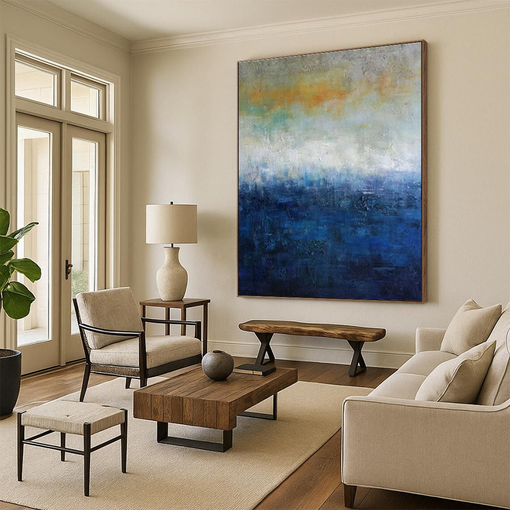Gradient Blues and Yellows, "Dusk Horizon" – Abstract Landscape Painting On Canvas PS0884