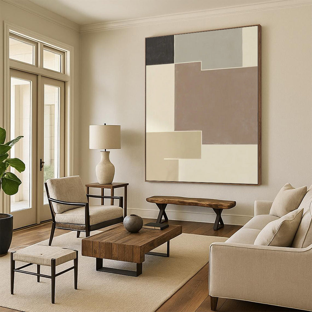 “Neutral - Toned Abstract Geometric Blocks” - Minimalist Abstract Painting On Canvas PS0334