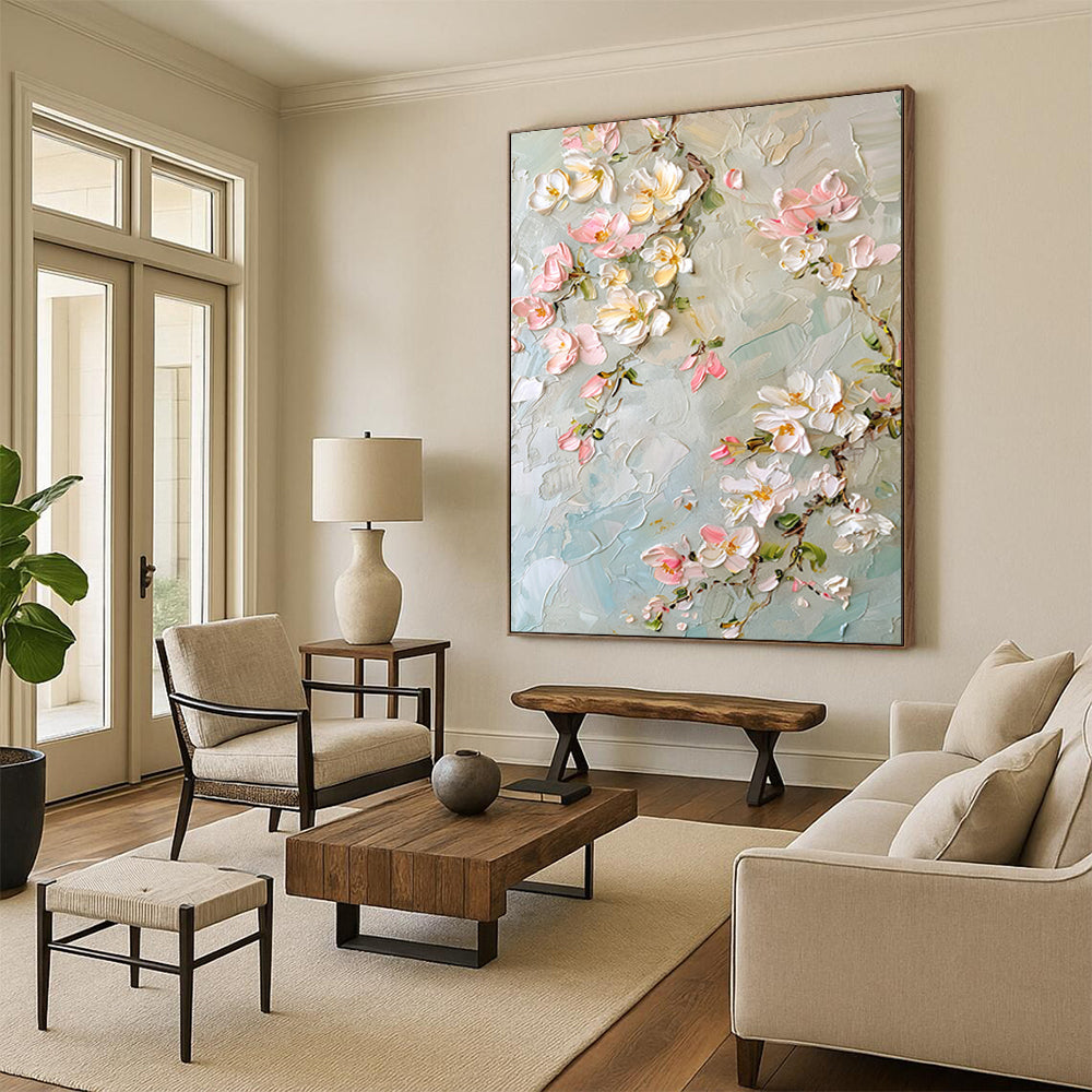 “Textured Pink - White Floral Oil Painting” - Oil Painting On Canvas PT2067