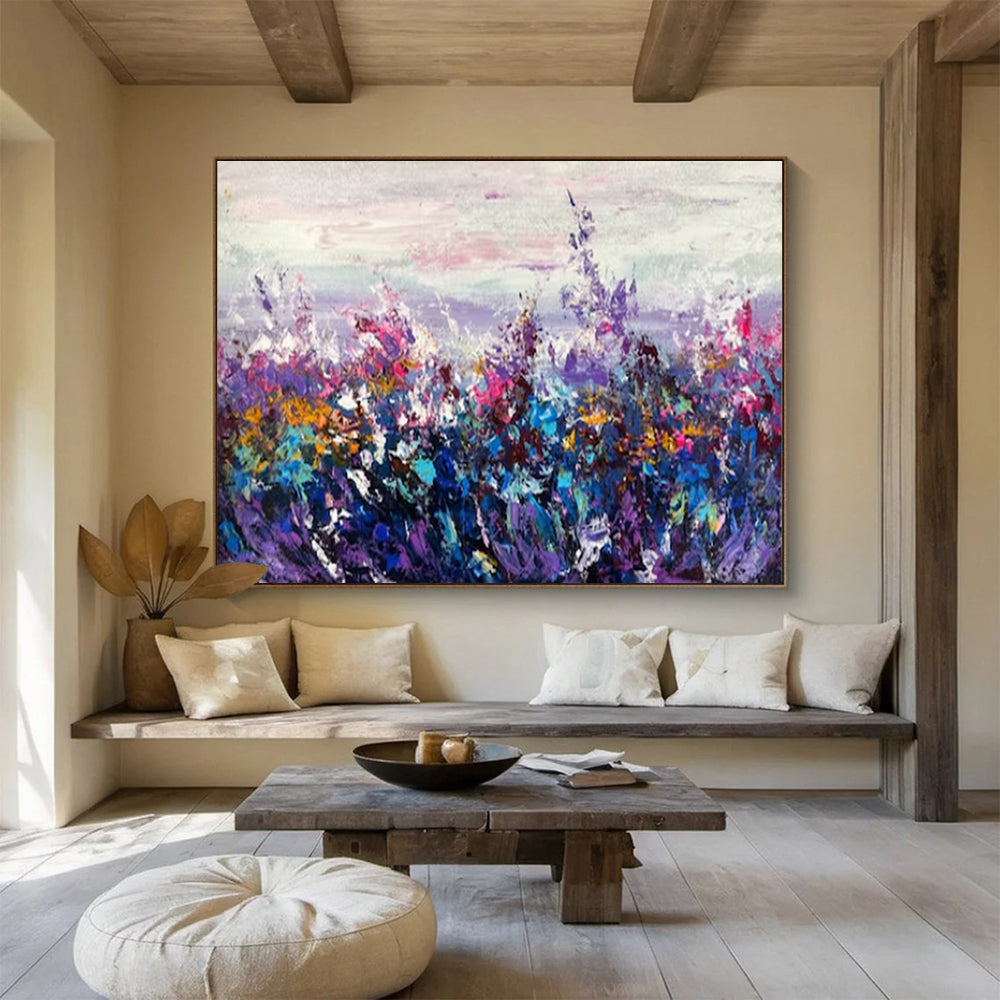 “Purple - Blue Flower Field” - Impressionist Landscape - Painting On Canvas PT1777