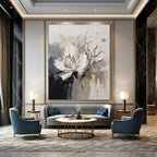 White Flowers with Gray Background "Textured Blossoms" Impressionist Painting On Canvas PS1342