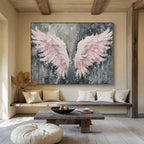 “Pink Wings on Gray” - Textured Pink “Angelic Wings” Painting On Canvas PT1618