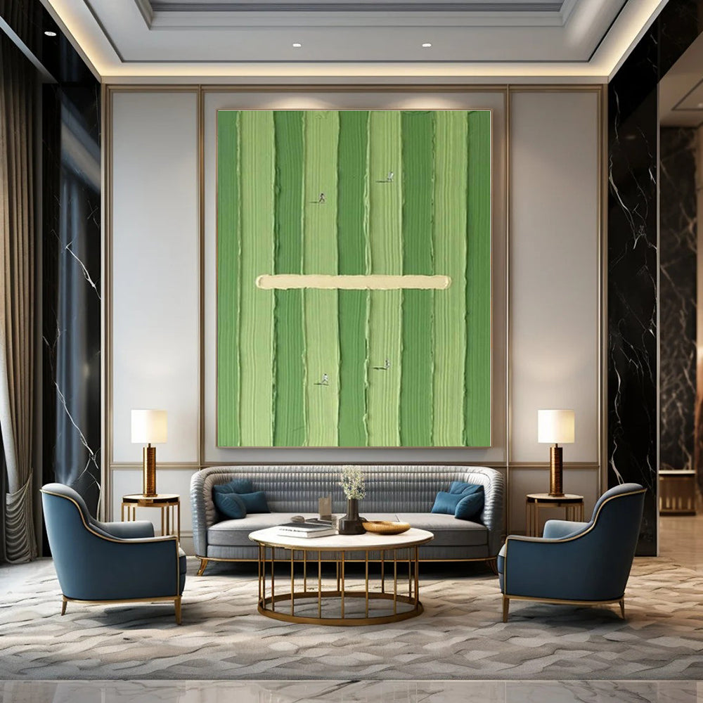 Green Stripes with Figures "Green Paths" Abstract Painting On Canvas PS1356