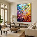 “Colorful Impasto Leaf Collage” - Abstract Painting On Canvas PT2071