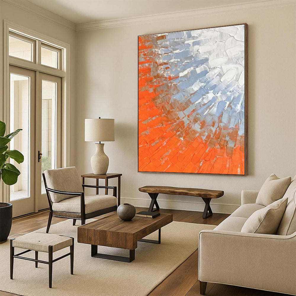 “Orange & Blue Textured Strokes” - Textured Abstract Painting On Canvas PS0405