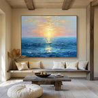 “Serene Sunset Sea” - Blue, Orange & Yellow Seascape, Expressive Oil Painting On Canvas DKS767