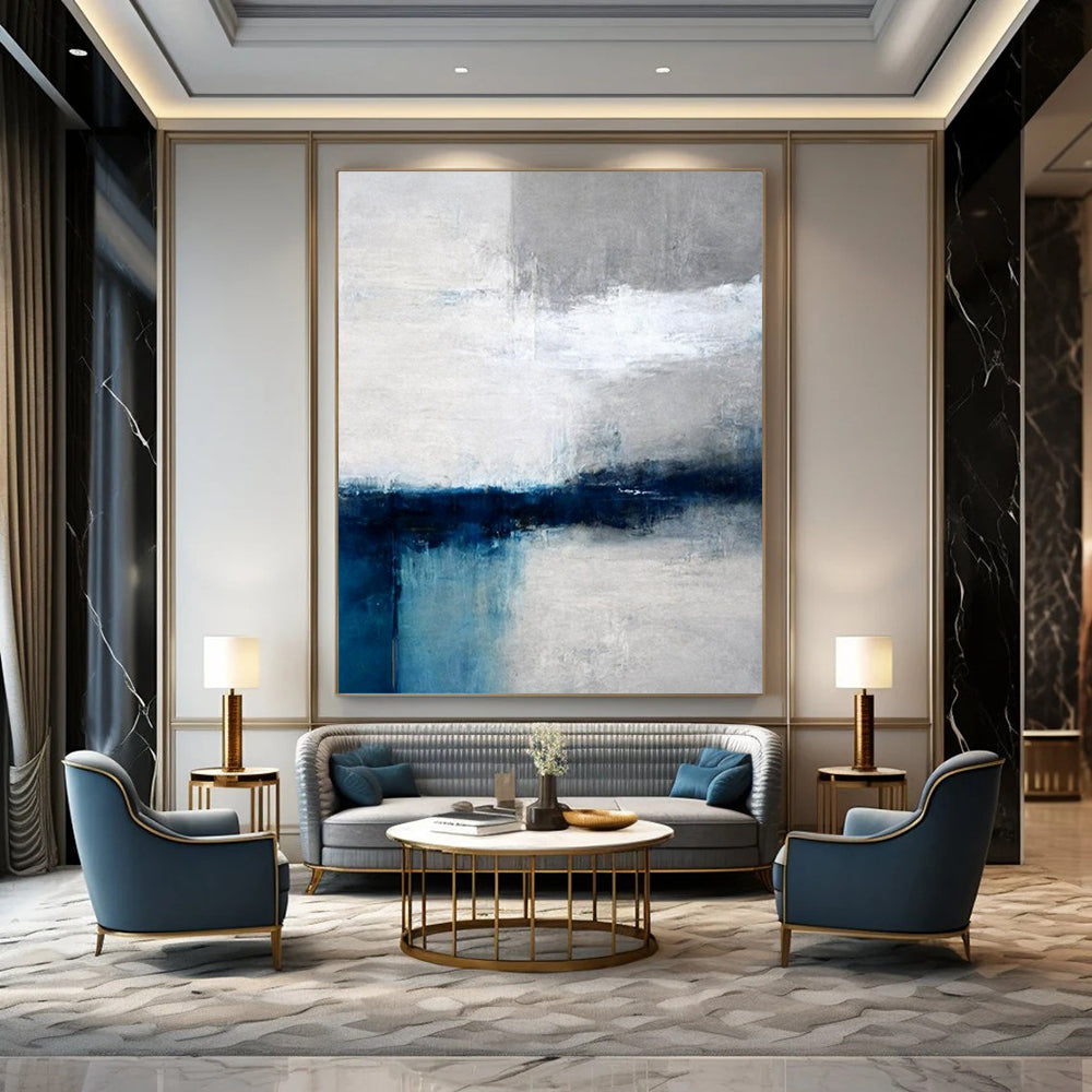 Monochromatic Blue and Gray, "Coastal Calm" – Minimalist Abstract Painting On Canvas PS1033