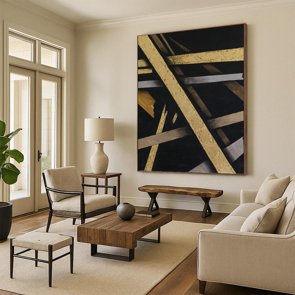 “Gold - Silver Abstract Cross” - Luxe Abstract Painting On Canvas PT1094