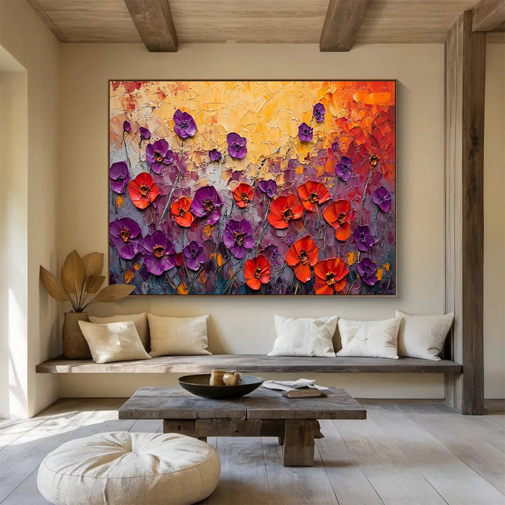 “Purple - Red Poppies Burst” - Impasto Oil Painting on Canvas DKS901