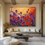 “Purple - Red Poppies Burst” - Impasto Oil Painting on Canvas DKS901