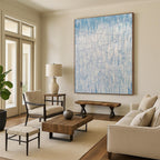 “Blue - White Linear Abstraction” - Blue, White Abstract Painting On Canvas PS0475