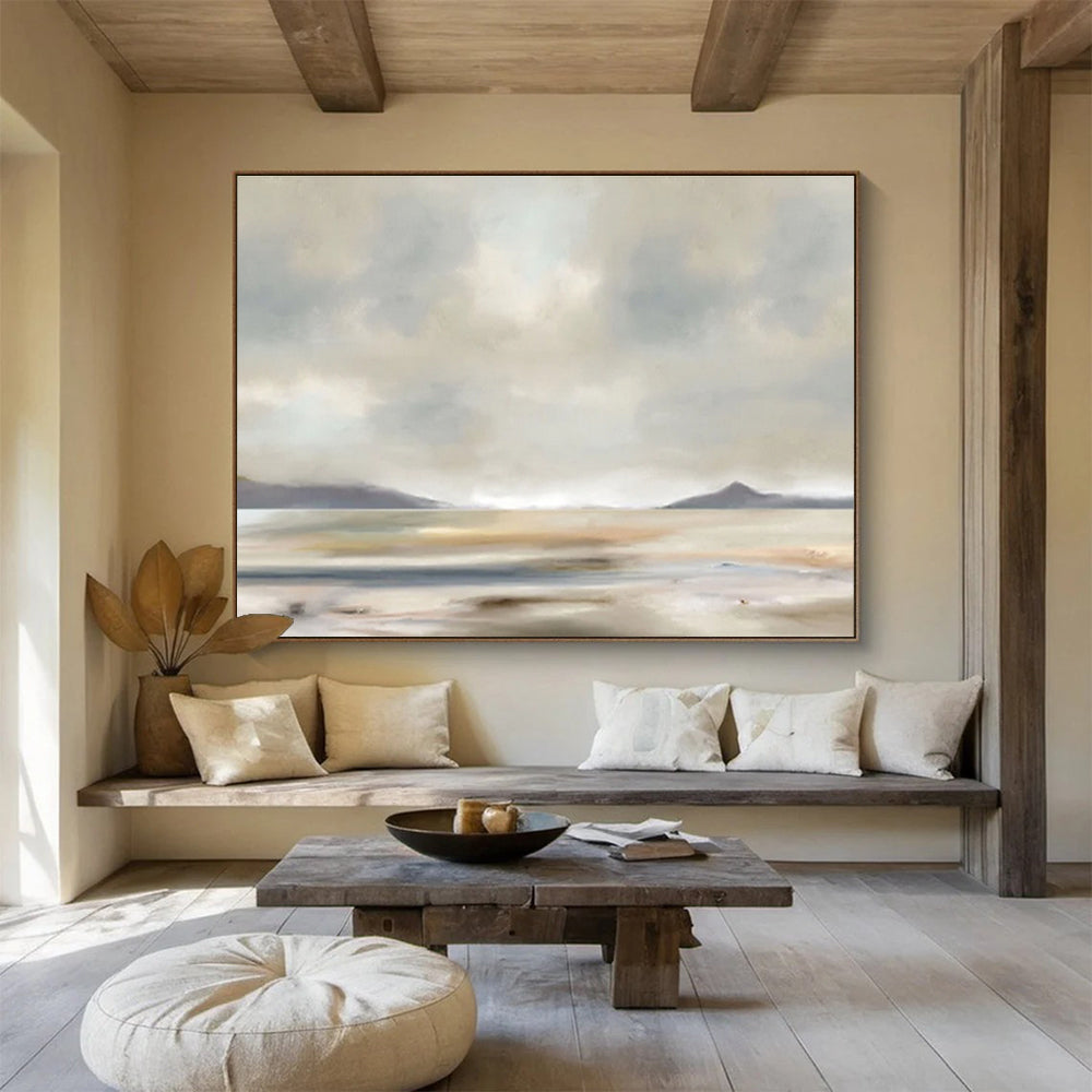 Muted Coastal Landscape - Atmospheric Landscape Painting On Canvas DKS359