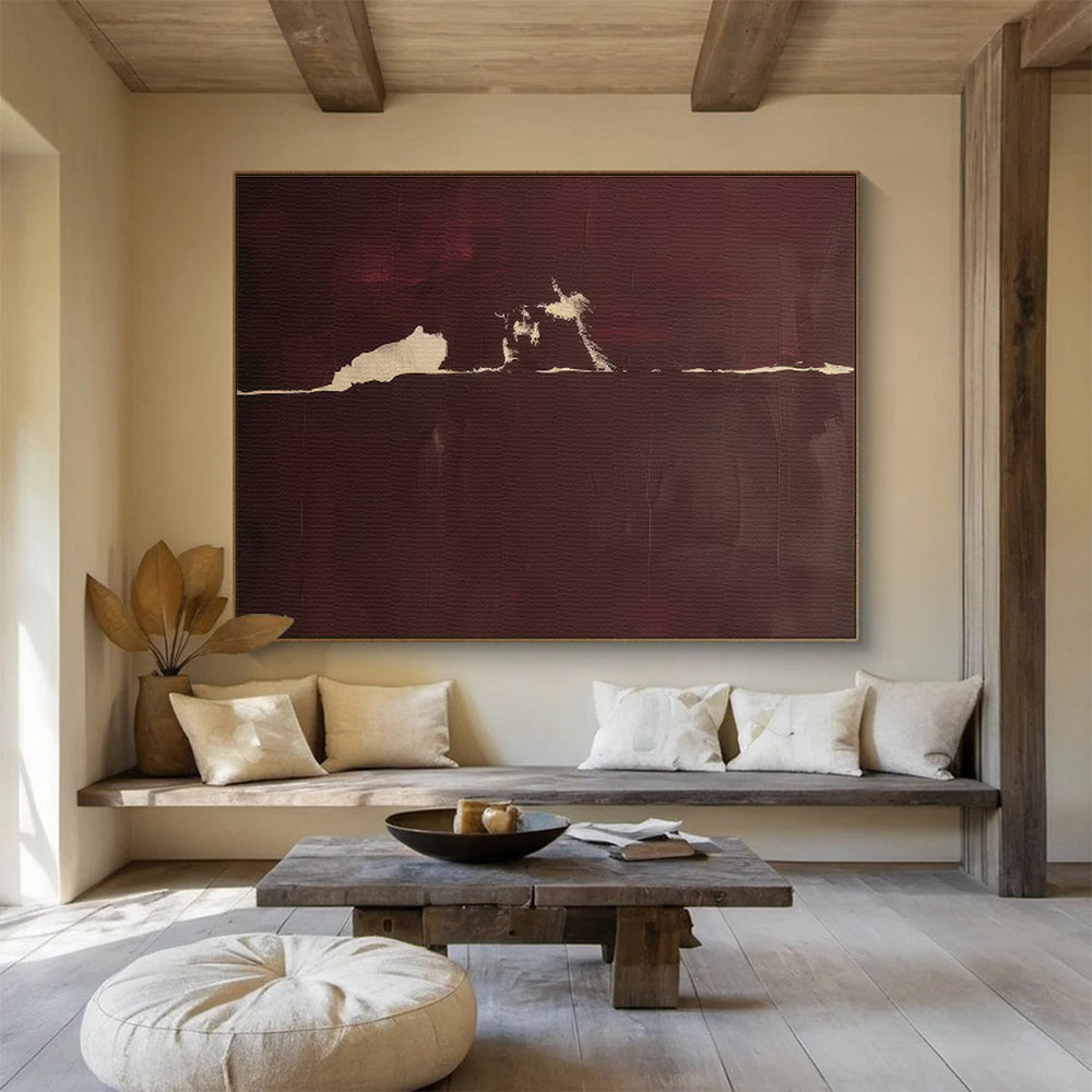 Burgundy and Beige Abstract Silhouette Minimalist Abstract Painting On Canvas DKS141