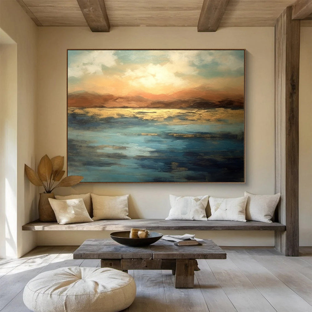 “Sunset Lake Reflection” - Expressive Landscape Painting On Canvas PT055