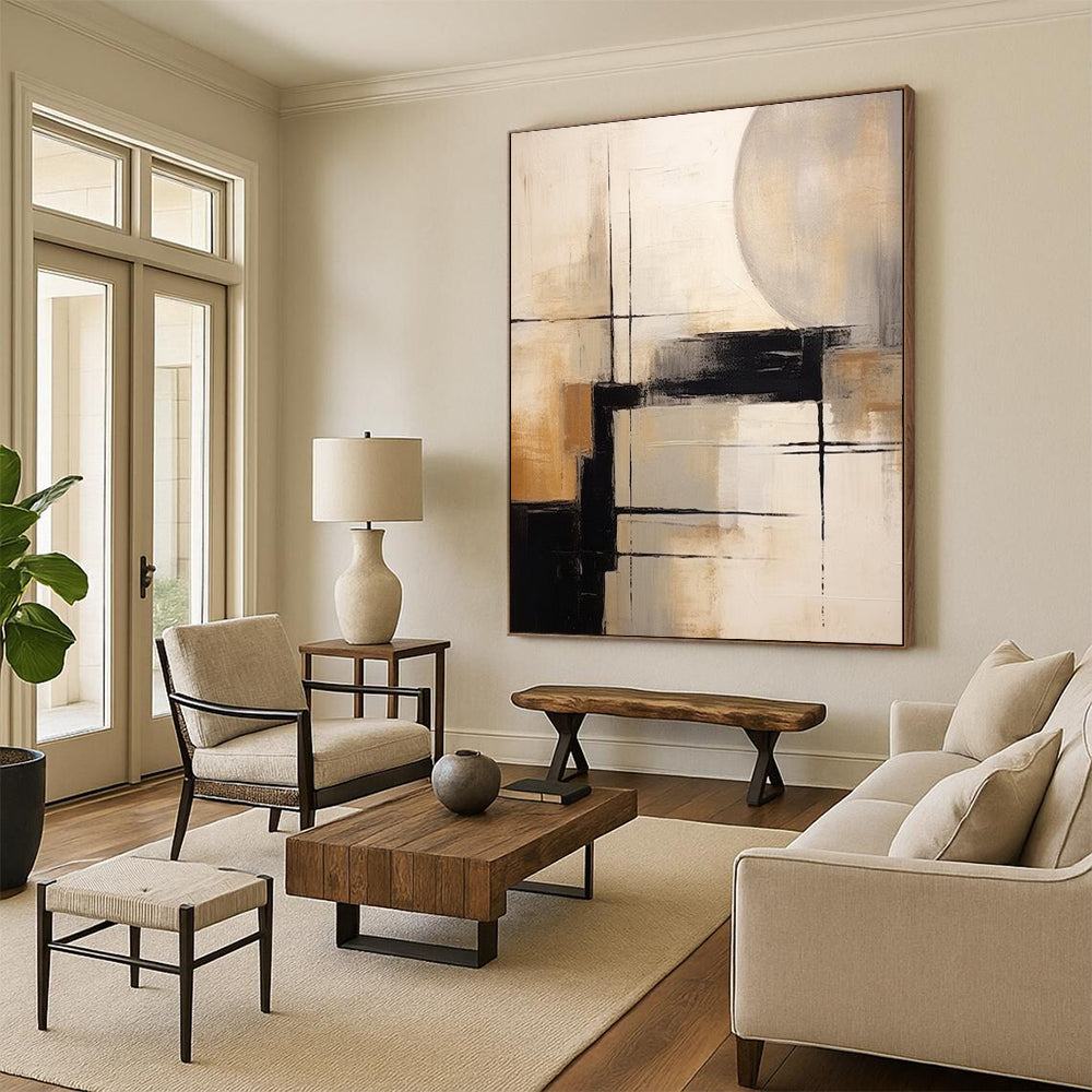 “Neutral Abstract Geometry” - Geometric Abstract Painting On Canvas DS356