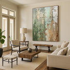 Green, Brown & Gray Textured Abstract "Mossy Wall" Painting On Canvas PS0854