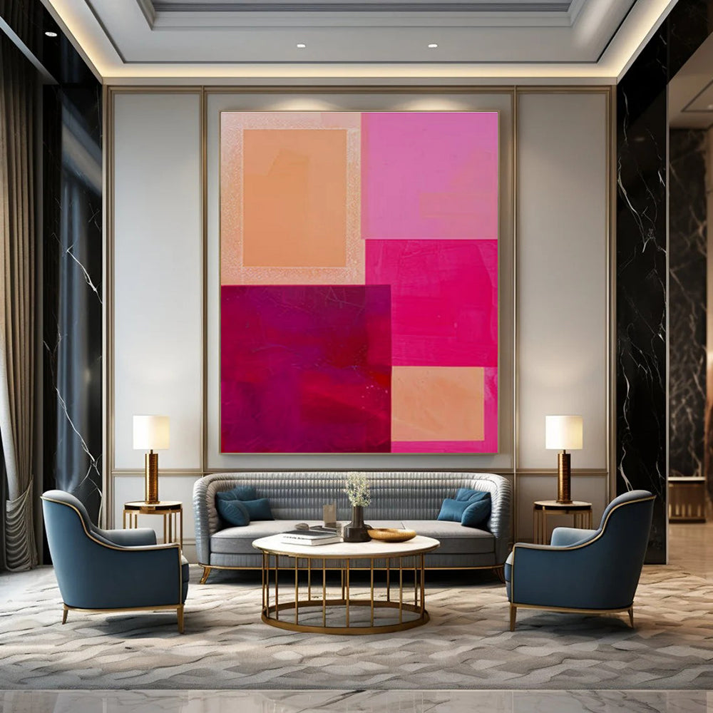 Orange, Pink, Peach with Overlapping Rectangles "Warm Layers" Abstract Painting On Canvas PS1480