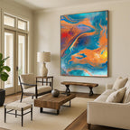 “Vibrant Swirls: Blue, Orange, and Red Abstract” - Fluid Art - Style Painting On Canvas PT0940