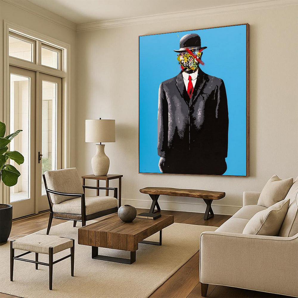 “Surreal Man with Colorful Mask” - Pop - Surrealist Art On Canvas PT2185