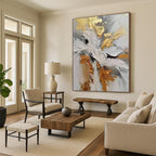 “Gold - Gray - White Floral Impasto” - Impressionist - Inspired Floral Painting On Canvas PT1386