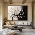 “3D Floral Contrast” - White, Black & Gold Floral, Textured Mixed - Media Painting On Canvas DKS746