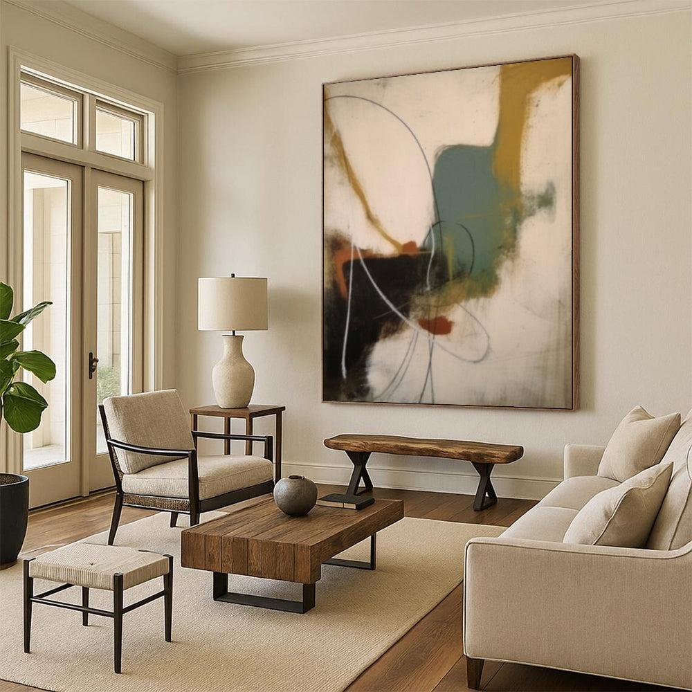 “Colorful Abstract Shapes with Curves” - Expressionist Abstract Painting On Canvas DS364