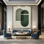 “Green - Gray Geometric Overlaps” - Contemporary Abstract Painting On Canvas PS0165