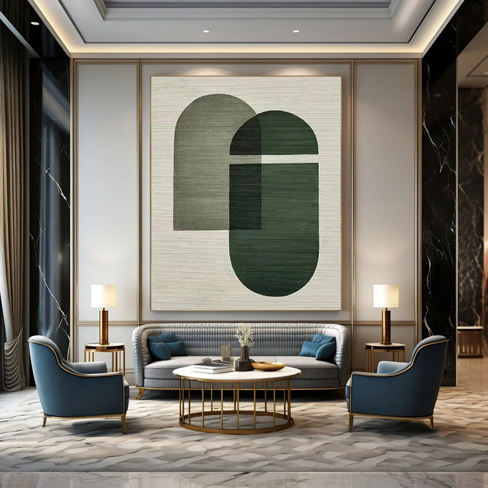 “Green - Gray Geometric Overlaps” - Contemporary Abstract Painting On Canvas PS0165