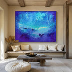 “Blue Ocean Abstraction” - Blue & Purple Abstract Sea, Textured Wave Painting On Canvas DKS720