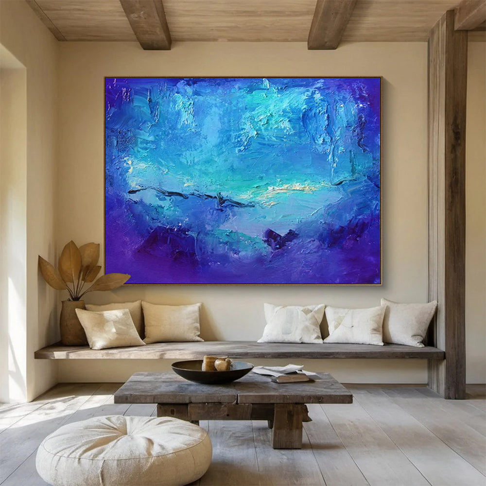 “Blue Ocean Abstraction” - Blue & Purple Abstract Sea, Textured Wave Painting On Canvas DKS720