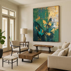 “Butterfly Abstract in Green and Gold” - Mixed - Media Abstract Painting On Canvas PT2287