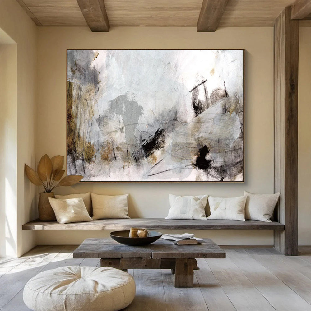 “Soft Gray and Brown Abstract Landscape” - Ethereal Abstract Painting On Canvas PT135
