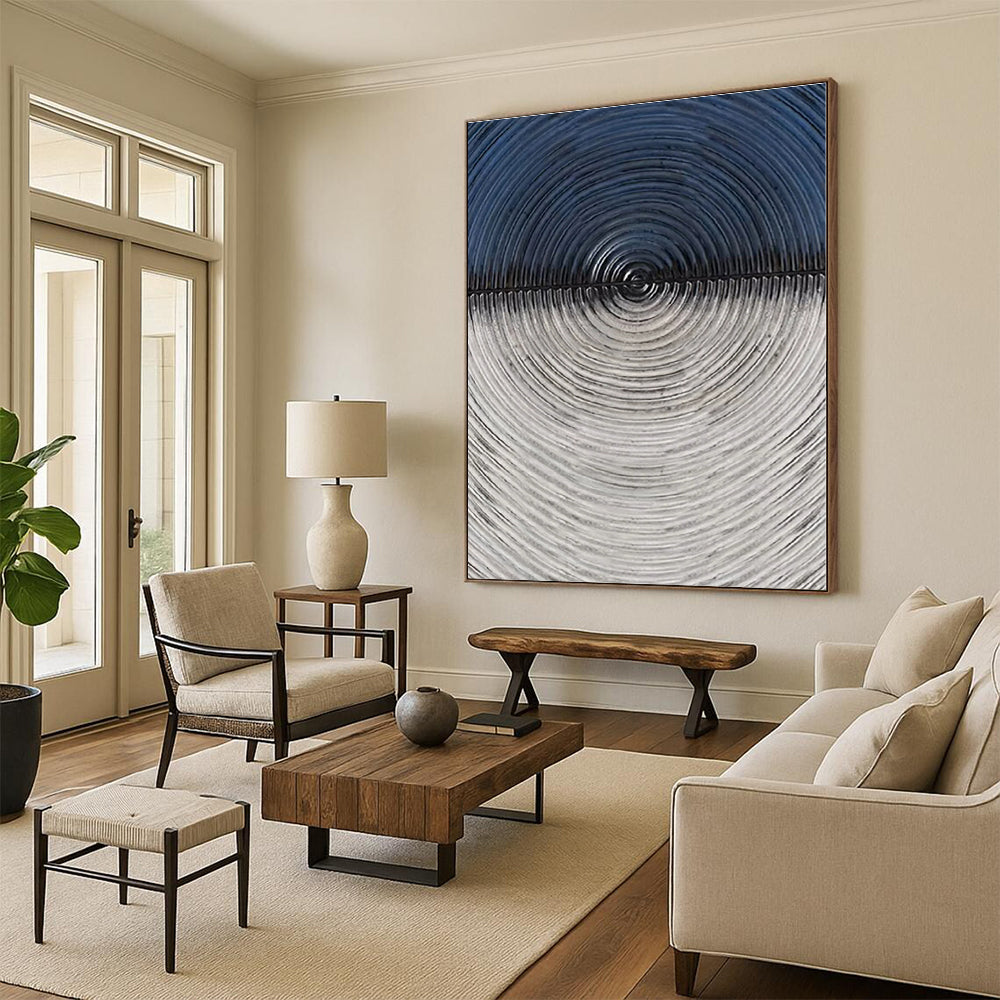 “Blue - Gray Concentric Circles” - Abstract Geometric Painting On Canvas PS0424