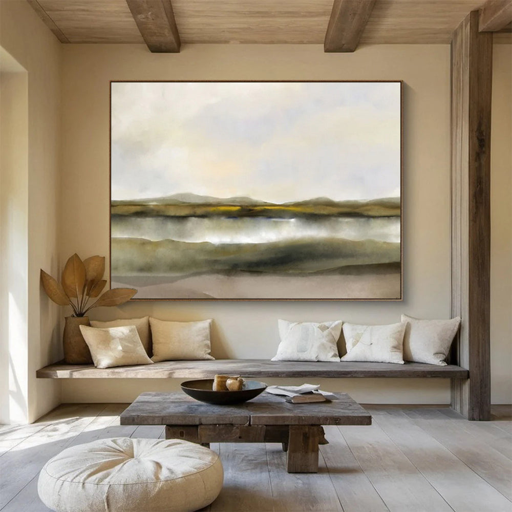 Muted Landscape with Yellow Accents - Subtle Landscape Painting On Canvas DKS356