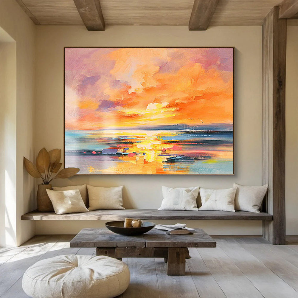 “Vibrant Sunset Seas” - Impressionistic Landscape Painting On Canvas DKS419