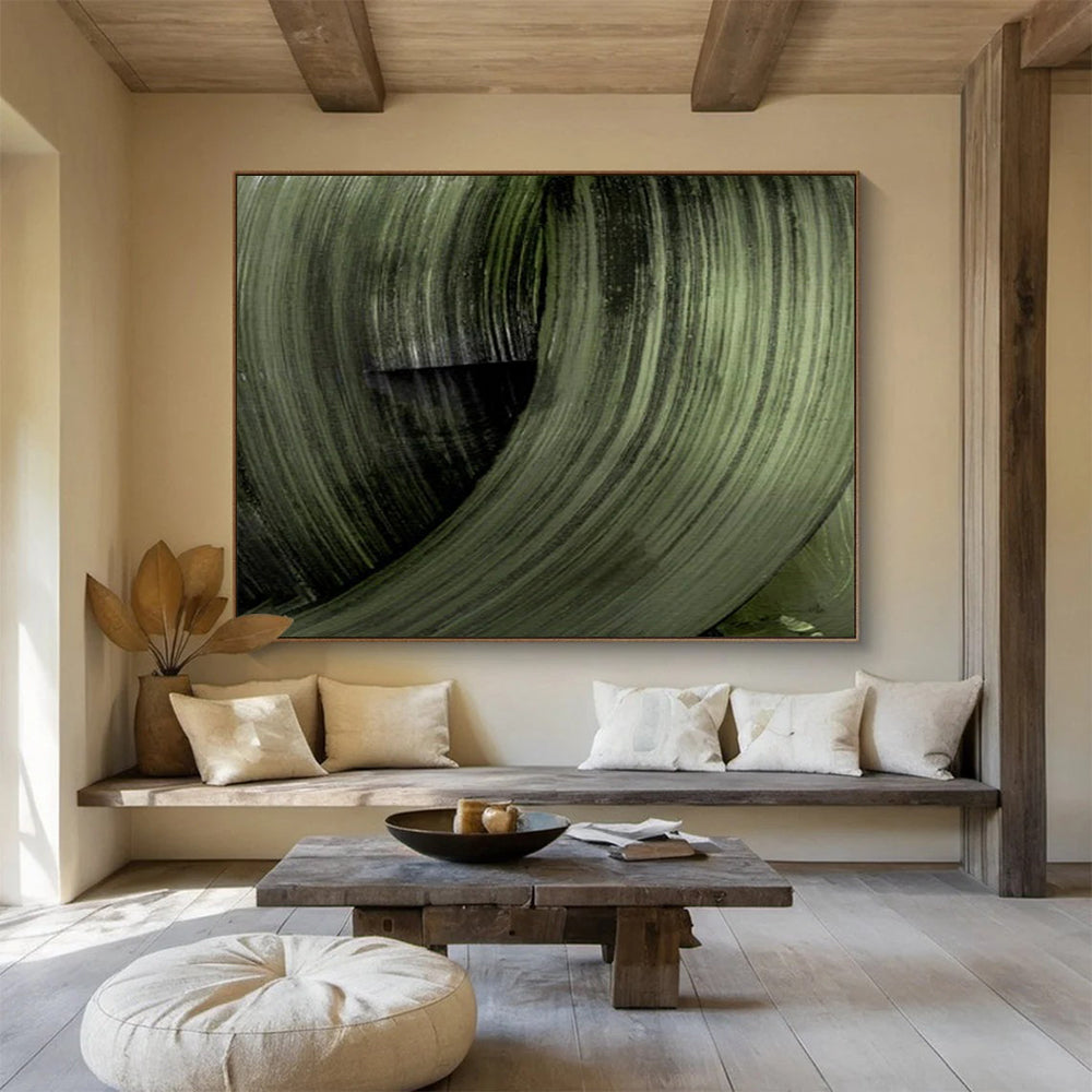 “Dark Green Swirling Abstract” - Expressive Abstract Painting On Canvas PT123