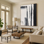 “Black and White Vertical Strokes” - Bold Minimalist Painting On Canvas DS367