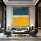 Blue, Yellow, White with Horizontal Divisions "Sunny Horizon" Abstract Painting On Canvas PS1186