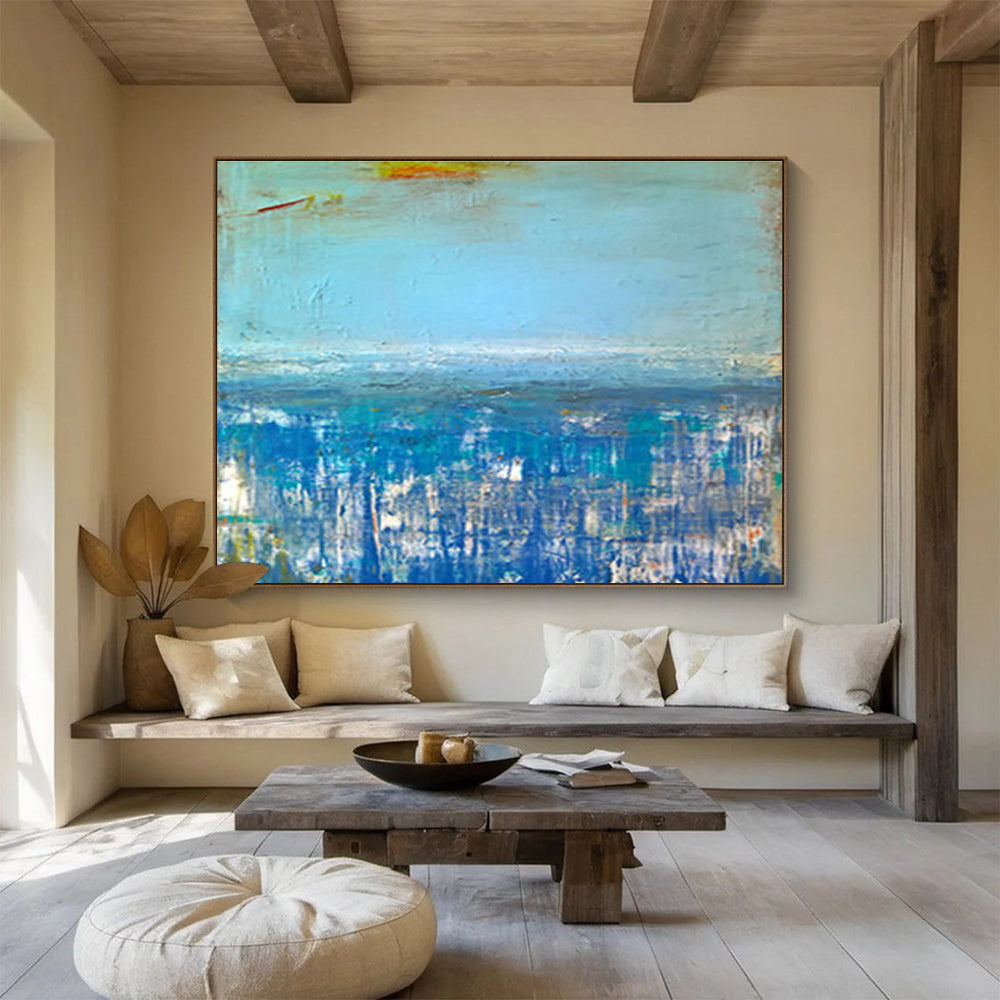 “Blue - hued Abstract Seascape” - Dreamy Impressionistic Painting On Canvas DKS389