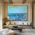 “Blue - hued Abstract Seascape” - Dreamy Impressionistic Painting On Canvas DKS389