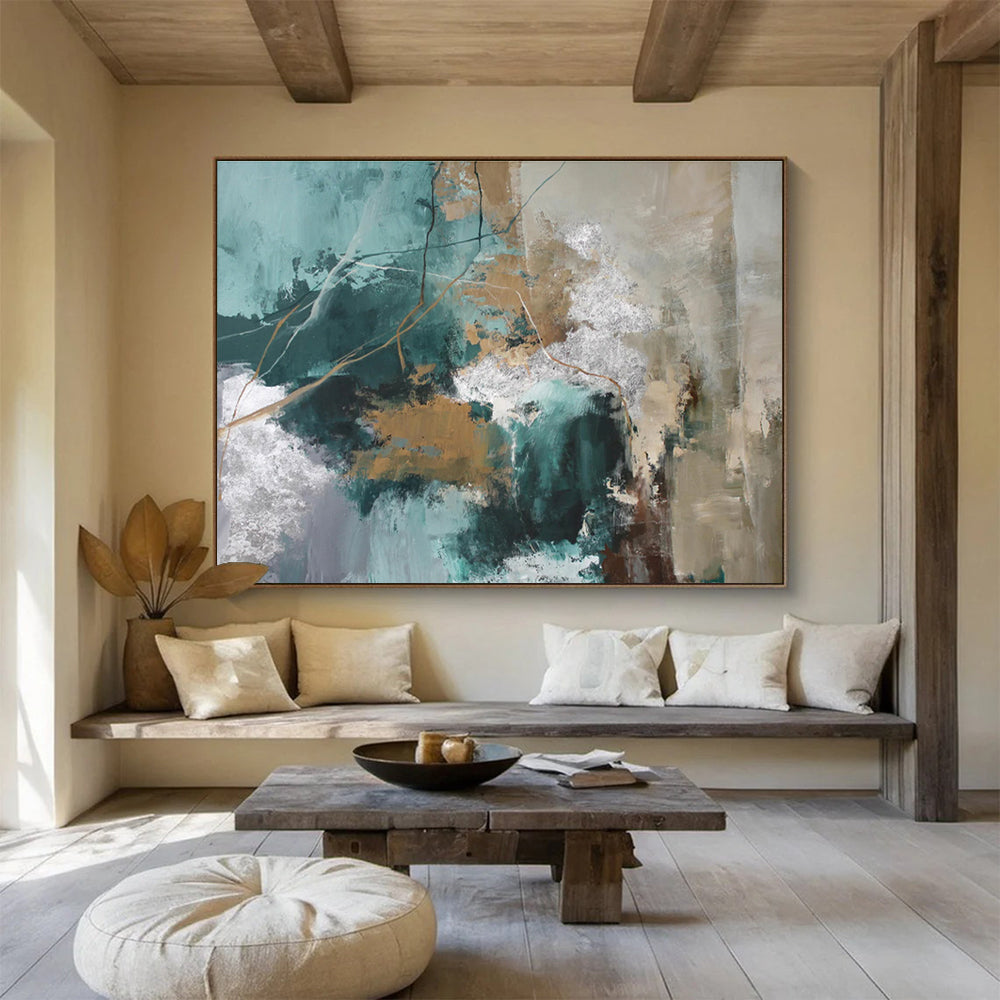 “Teal And Gold Abstract Dynamics” - Abstract Painting On Canvas DKS513