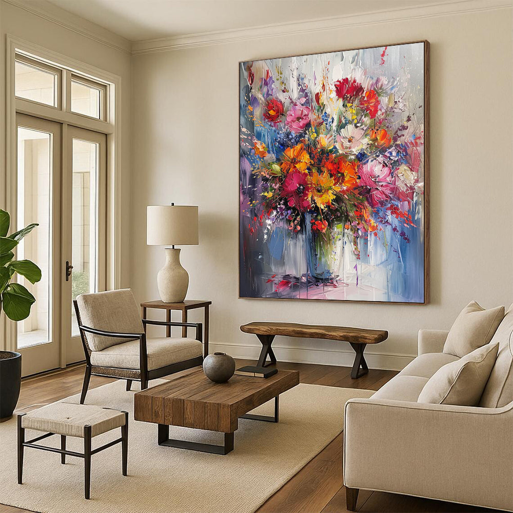 “Colorful Floral Abundance” - Vivid Flowers in a Lush Arrangement Painting On Canvas DS260